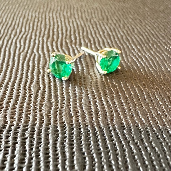 Sterling Silver and Emerald Green CZ 4-prong Studs - Picture 1 of 5
